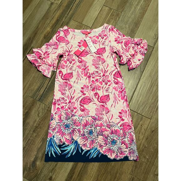 Lilly Pulitzer Dresses & Skirts - Lilly Pulitzer Lula Dress Ruffle Sleeve Flamingo Coral Reef Size Small NWT